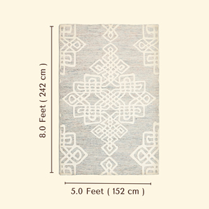 Tapis texturé personnalisé en laine bleu ivoire, à bords asymétriques, motif branches botaniques, écologique et antidérapant, tufté à la main, à poils épais - Product Image 6