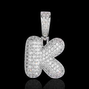 Colgante de letra inicial con incrustaciones de diamantes de laboratorio plateados, estilo Hip Hop, con cadena cubana, joyería streetwear - Product Image 5