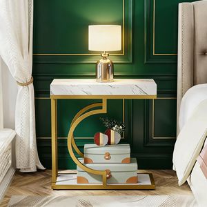 Modern End <b>Table</b> with Metal Frame <b>Narrow</b> C <b>Coffee</b> <b>Table</b> Bedside <b>Table</b> - Product Image 3