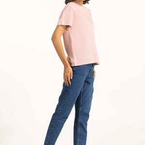 Camiseta de algodón 100% para mujer, manga corta, cuello redondo, lisa, sin estampado, con posibilidad de personalizar con logotipo, ropa informal de verano para mujer. - Product Image 5