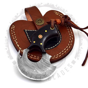 Couteau Ulu Alaskan à lame fixe en acier Damas, couteaux de cuisine de haute qualité avec étui en cuir - Product Image 1