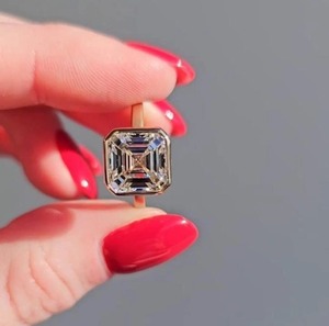 3CT Asscher Cut Moissanite <b>Ring</b>: Sterling <b>Silver</b> Bezel Set <b>Solitaire</b>, engagement <b>ring</b>, wedding <b>ring</b>, unique <b>ring</b>, handmade jewel - Product Image 1