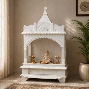 Mandir en marbre blanc sculpté à la main, traditionnel, de qualité supérieure, en Corian, unité de prière hindoue, dôme Devghar design, tiroir de rangement - Product Image 3