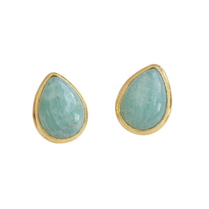 Boucles d'oreilles clous en laiton plaqué or en forme de goutte d'eau avec pierre d'amazonite naturelle sertie clos pour femme, cadeau classique, bijoux de mode - Product Image 6