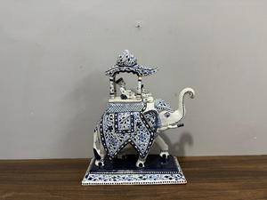 NIRMALA HANDICRAFTS Handcrafted Aluminum Blue Pottery Ambabari <b>Elephant</b> Figurine | Jaipur Blue Pottery Art Deco <b>Decorative</b> - Product Image 2