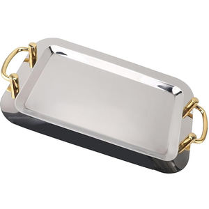 Bandeja de Servicio Rectangular Vintage de Nueva Llegada con Asa Dorada Acabado Pulido para Restaurantes, Catering, Hogar, Oficina y Bodas - Product Image 1