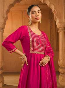 Conjunto de Kurti, pantalón y dupatta de seda viscosa pesada con bordados, para oficina y fiestas, para mujer. - Product Image 2