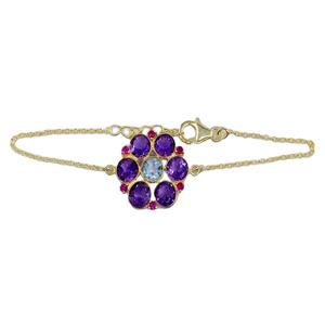 Adjustable 925 Sterling <b>Silver</b> Amethyst Blue Topaz Ruby Gemstones Daily Wear Ladies Link <b>Chain</b> <b>Bracelet</b> - Product Image 1