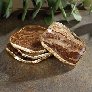 Thermoset <b>Resin</b> Caster Modern Round Wood Coaster Set With Marble Base Non Slip Mats & Pads 6 Mm Thickness Decor Coasters - Product Image 2