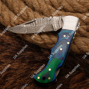 Couteau pliant professionnel à lame en acier Damas, manche en bois Pakka, EDC, chasse, camping, pêche, tactique, vente en gros, personnalisable, OEM - Product Image 2