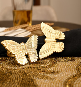 Vente chaude doré papillon en forme de rond de serviette en vrac quantité métal cercle serviette boucle fête Table décoration faite bois papier - Product Image 2