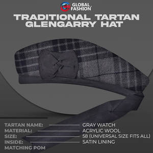 Auténtico Sombrero Glengarry de Mezcla de Lana Escocesa con Ribete de Tartán de Clan para Atuendos Formales con Kilt - Product Image 3