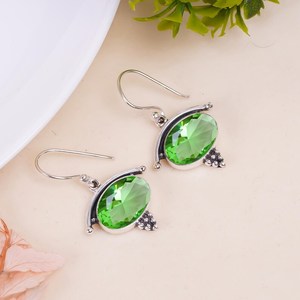 Boucles d'oreilles en améthyste verte, forme ovale, en argent sterling 925, style vintage, bijoux faits à la main, cadeau pour femme - Product Image 3