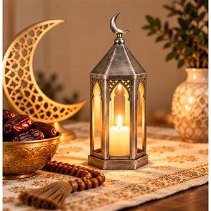 Lanterne de Ramadan en métal, porte-bougie décoratif de style arabe, lampe à vent de style marocain, croissant de lune, ornements islamiques pour l'Aïd Moubarak - Product Image 2