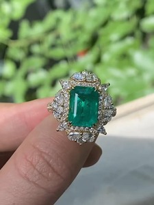 Luxury Emerald Cut Green Emerald <b>Ring</b> with Diamond Halo Vintage Art Deco <b>Gold</b> <b>Ring</b> 14K <b>Gold</b> Statement <b>Cocktail</b> Gemstone <b>Ring</b> - Product Image 4
