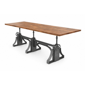 Industrial Crank Adjustable height Dining Table Solid acacia Wood Top Restaurant hotel Hospitality Farmhouse table - Product Image 2