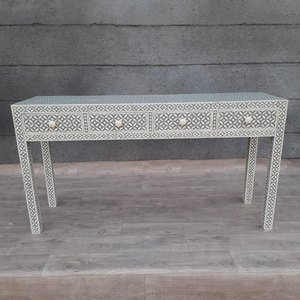Modern <b>White</b> Bone Inlay Console Table Handmade <b>Wood</b> Furniture Mediterranean Style Living Room Decor - Product Image 3