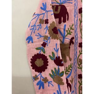 Chaqueta con bordado floral para mujer, cuello mandarín, manga larga, abrigo abierto de otoño, diseño hecho a mano - Product Image 4