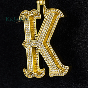 Pendentif lettre K en diamant de laboratoire hip-hop, diamant de laboratoire rond brillant, bijoux unisexes sertis de diamants - Product Image 3