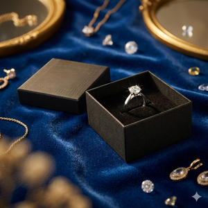 Caja de Regalo para Joyería Negra de Cartón Kraft con Laminado Mate y Recubrimiento UV |   Empaque Premium con Forro de Esponja para Collar, Anillo y Pendientes - Product Image 1