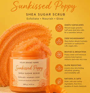Private Label Sunkissed Poppy Shea Sugar <b>Scrub</b> Exfoliating Hydrating <b>Body</b> Polish with Shea Butter OEM Bulk Wholesale Supplier - Product Image 3