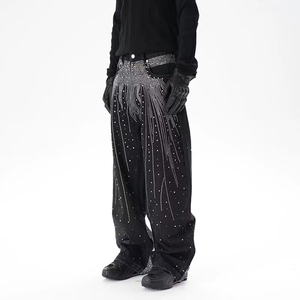 Women’s Y2K Customized Rhinestone Bow Jeans <b>Wide</b> <b>Leg</b> Baggy Denim Pants High Waist Loose Fit <b>Sparkly</b> Streetwear 100% Cotton Jeans - Product Image 3
