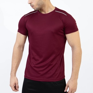 T-shirt décontracté pour homme en coton 100% tricoté, col rond, manches courtes, couleur marron uni, séchage rapide, respirant, coupe classique, avec logo sur le devant - Product Image 1
