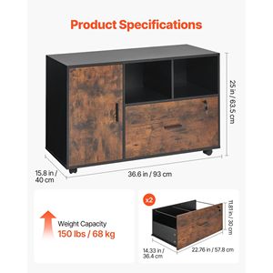 Armadietto Portadocumenti Mobile Regolabile con Ripiani Aperti e Vano Laterale Chiudibile in Legno, Spedizione Gratuita - Product Image 3