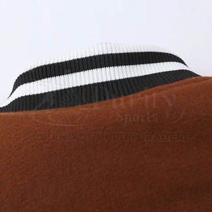 Men's Brown White Varsity Jacket Regular Fit <b>Covered</b> <b>Button</b> Closure Stand Collar Winter Eco-friendly Streetwear Casual Style - Product Image 6
