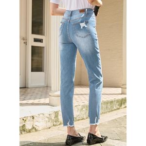 2025 talla 16 DE MUJER Zimbaplatinum cintura alta pierna recta Casual Jeans Beau azul rasgado desgastado Boyfriend pantalones de mezclilla - Product Image 2