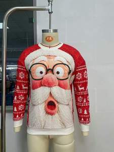Pull en tricot à motif de visage de Père Noël pour hommes et femmes, pull de Noël moche et festif, rouge - Product Image 1