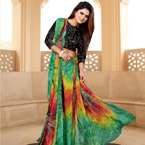 Bollywood Style Fancy Designer Georgette Saree Trending Sequence Print Online Venta al por mayor Indian Pakistani Party Wear para mujeres - Product Image 1