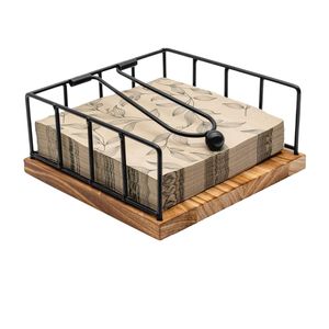 Nuevo diseño geométrico con acabado en polvo y base de madera, servilletero de hierro para vajilla, organizador de escritorio. - Product Image 1