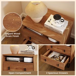 Comodino Industriale Versatile 3-in-1 con Gambe a Forcina e 2 Cassetti, Comodo Mobiletto/Tavolino da Comodino per Camera da Letto - Product Image 6
