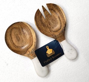 Ensemble de saladiers en bois de haute qualité avec manche en marbre, cuillère et fourchette, décoration d'intérieur, ustensiles de cuisine au meilleur prix - Product Image 2