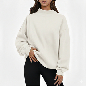 Sweat-shirt personnalisé à col montant avec logo imprimé et brodé pour femme, en mélange de coton, épaules tombantes, manches longues, tricoté en coton et fibre de bambou - Product Image 4
