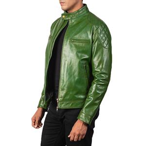 Veste en cuir de vachette originale pour homme, style Cafe Racer, col rond, tissu imperméable, couleur personnalisable, Green Mens Winter. - Product Image 1