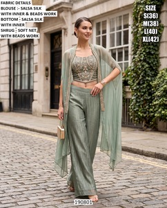 Élégante Kurta/Kurti en soie Salsa Bandhani pour femme, avec blouse perlée, boléro en tulle doux, séchage rapide, longueur ras du sol, pour occasions de mariage, Inde - Product Image 4