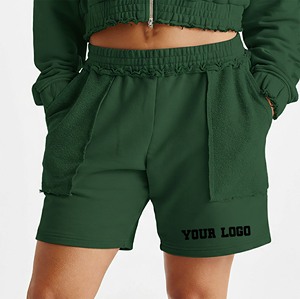 Shorts Casuales Verdes de Cintura Alta Elástica para Mujer, con Bolsillos, Tejido de Mezcla de Algodón y Spandex, Transpirables y Cómodos - Product Image 5