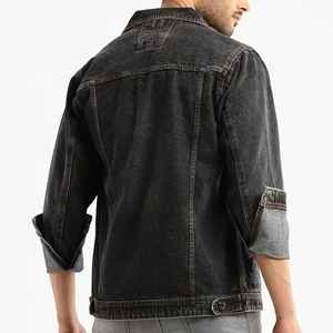 Veste en jean noire pour homme, col rabattu, manches longues, fermeture à cordon, effet vieilli, vintage, imperméable, décontractée, pour l'automne - Product Image 2