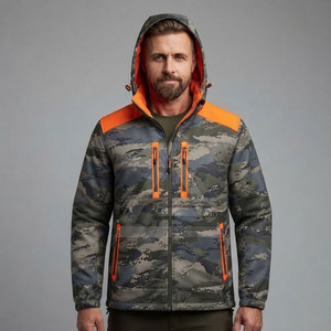 Chaqueta de Caza Reversible con Camuflaje y Lateral Naranja Reflectante, Ropa de Caza para Exteriores, Diseño con Capucha, Bolsillos Prácticos con Cremallera - Product Image 3