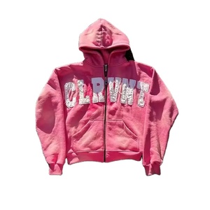 Sudadera con capucha bordada desgastada a prueba de viento para invierno de algodón 100% para mujer sudadera con parche bordado lavado con cremallera recortada lavado - Product Image 4