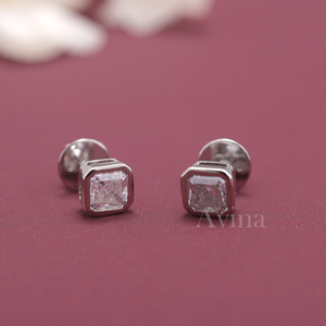 IGI Certified Lab Grown Diamond Asscher Cut Bezel Stud <b>Earrings</b> 14K White / Rose / Yellow Gold Screw <b>Back</b> Minimalist <b>Earrings</b> - Product Image 1