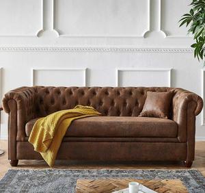 Luxury Duraster Chesterfield Transitional Vintage Brown Leather <b>Sofa</b> Three Seater L-Shape <b>Wood</b> <b>Frame</b> Eco Friendly Living Room - Product Image 1