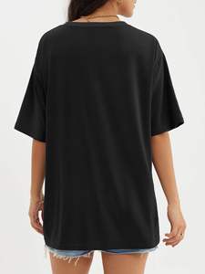 Camiseta Negra de Mujer Los Ángeles, Algodón, Hombros Caídos, Manga Corta, Cuello Redondo, Estilo Casual Urbano, Logotipo Personalizado, Alta Calidad - Product Image 3