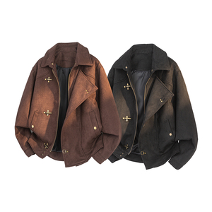 Men's <b>Suede</b> Leather <b>Jacket</b> Solid Color Zipper Closure Turn-down Collar Casual Style Autumn Windproof Thick Regular Fit - Product Image 1