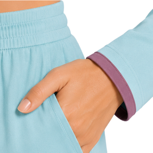 Manufacturer Sky Blue And Mauve Women Long Sleeve <b>Crop</b> <b>Pajama</b> Set Floral Embroidery Soft Cotton Knit Wide Leg Sleepwear OEM - Product Image 3