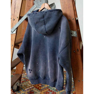Sudadera con capucha Kivotech Stone Acid Washed de algodón de alta calidad, con efecto desgastado por el sol, con salpicaduras de pintura y cremallera, para hombre, OEM. - Product Image 3