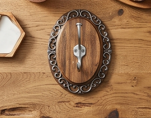 Vintage Wooden Wall Mounted <b>Hook</b> With Ornate Metal Frame And Single Silver <b>Hook</b> For Clothing Storage Stylish Home Accent - Product Image 6