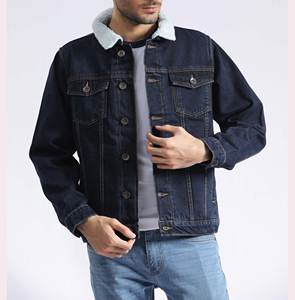 High Quality <b>Men</b> <b>Denim</b> <b>Jacket</b> Full Sleeve Light Wash High Street Fashion Casual Outerwear Front Fleece Lined Eco-Friendly - Product Image 4